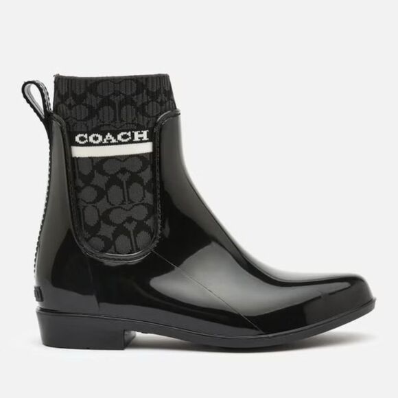 NWOB COACH Rivington Signature Knit Waterproof Chelsea Rain Boot in Black Size 5 - Picture 4 of 13